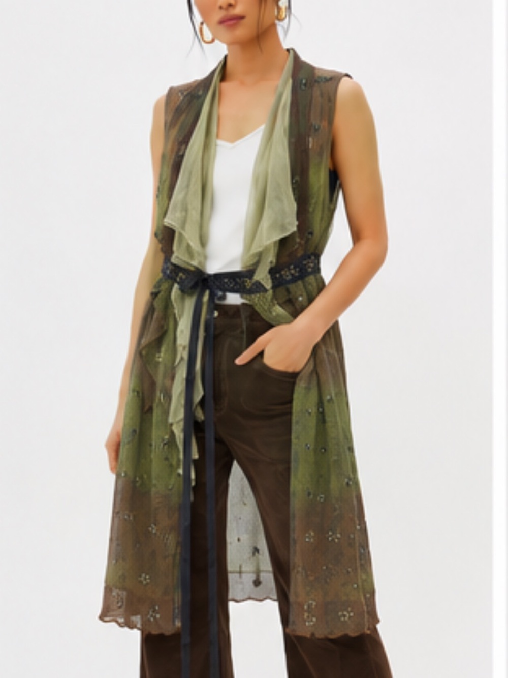 Fairycore Whimsigoth dark academia Anthropologie sheer Embroidered Vest Small